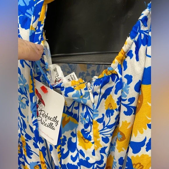 NWT Blue‎ Yellow Floral Sleeveless Halter Sundress Maxi Adjustable 3X (22/24) - Picture 9 of 16